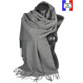 Pashmina laine uni gris fabriqué en France
