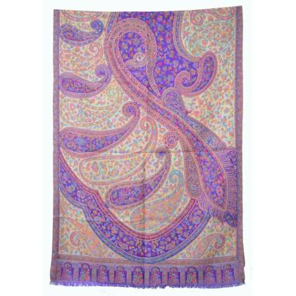 Pashmina Kashmiri - violet, beige, fleurs